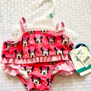 Disney Minnie Mouse Baby Bikini 3–6M NEW Pink Black Ruffle Two Piece